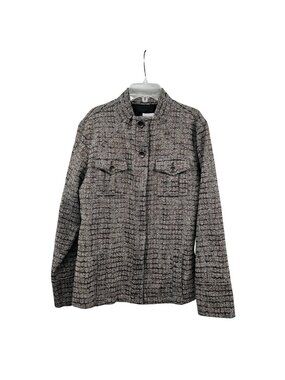 Chico's Womens Tweed Blazer Button Up Brown/Multi Pockets Size Large